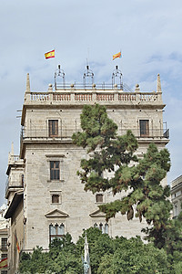 西班牙巴伦西亚市旅行历史性建筑学古董蓝色大教堂纪念碑艺术天空大厅图片