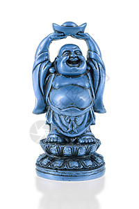快乐的小佛像站立蓝色繁荣雕像雕塑青铜塑像风水魅力智慧布袋图片