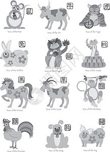 中国十二分Zodiac动物灰度说明图片