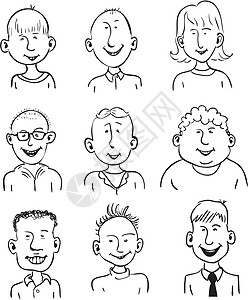 面带笑脸人脸人群铅笔团队符号发型卡通片快乐成人表情图片