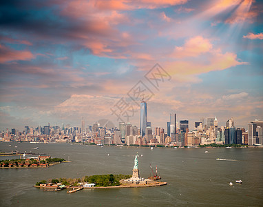 曼哈顿塔天线 从高有利点市中心景观中心帝国商业办公室城市地标旅行建筑图片