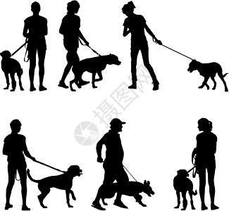 罗威纳犬人和狗的轮椅 矢量插图剪贴皮带猎人猎犬黑色成人小狗斗牛犬爪子训练插画