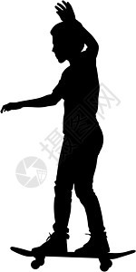 滑板机的轮廓 矢量插图骑士喜悦街道身体空气甲板男性娱乐游戏滑冰图片
