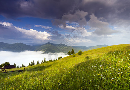 山高地貌喀尔巴阡山 乌克兰地平线草地农村高地地标蓝色天空爬坡小路全景图片