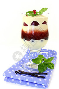 多层甜点玻璃薄荷香草奶制品果味水果浆果蜜饯奶油图片