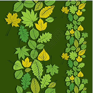 留下无缝的壁纸背景 矢量自然无止尽叶子绿色季节植物包装墙纸剪影植物群生长艺术图片