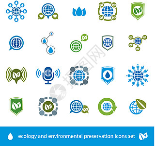 生态和环境保护矢量图集 异常以及世界按钮蓝色天气树叶界面导航网络标签植物图片