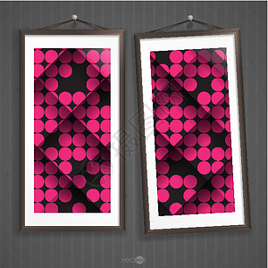 被划破的旧墙上的两幅图片框架黑色菱形绘画木头展览粉色商业画廊长方形空白图片
