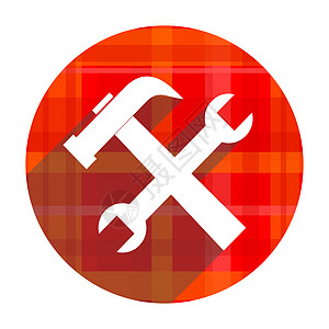 孤立的红平面图标工具工具贴纸服务机械乐器锤子按钮作坊商业平面图标维修图片