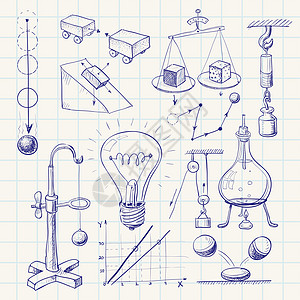 物理灯泡身体滑轮拦截运动蓝色力量插图墨水手绘图片