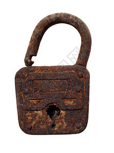 旧老生锈的锁锁白色挂锁金属钥匙安全锁孔图片