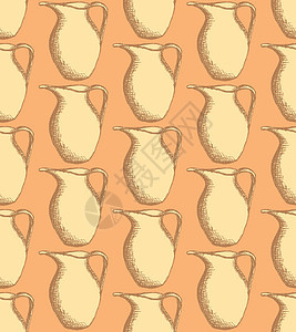 古代风格的纸牌投手制品插图烹饪墨水厨房陶瓷用具牛奶雕刻果汁图片