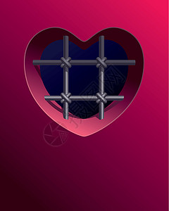 心脏病监狱铁窗窗户热情牢房惩罚空间粉色红色心形空白图片