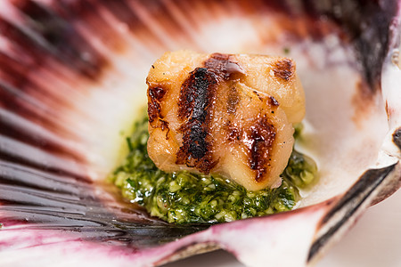 海红扇贝的演播室特写食物奢华起动机营养宏观蔬菜紫色卷曲美味饮食图片
