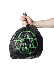 再循环手指环境绿色回收塑料袋装垃圾背景图片
