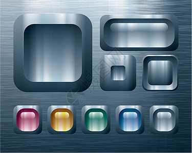 金属按钮图标计算机元素插图界面灰色玻璃蓝色合金绘画图片