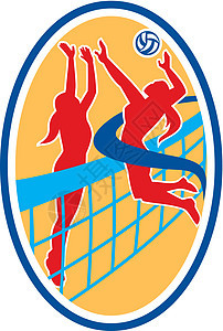 排球球玩家 Spiking 球阻击球跳跃椭圆形运动主攻手扣球女士保卫女性艺术品后卫图片