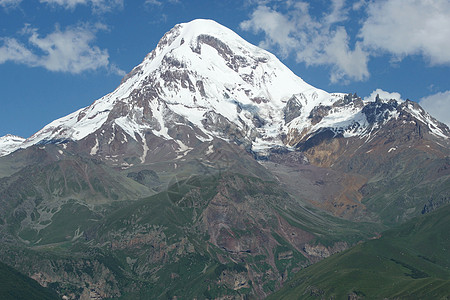 格鲁吉亚 欧洲和格鲁吉亚的卡兹贝克山旅游山脉首脑全景冰川风景顶峰岩石图片