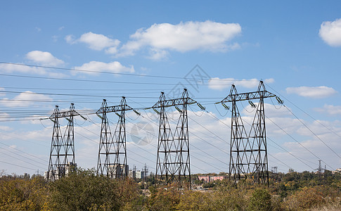 电力传输蓝色电缆活力线路网格金属技术设施接线危险图片