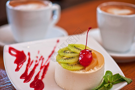 美味甜点奇异果宏观浆果杯子餐厅面包生日奶油水果奢华图片