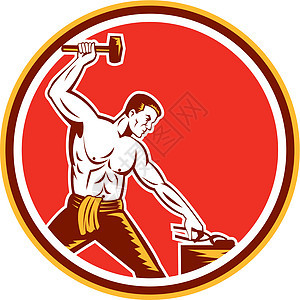 铁匠打锤钳环回转男人工业工人锤子男性插图零售商大锤贸易艺术品图片