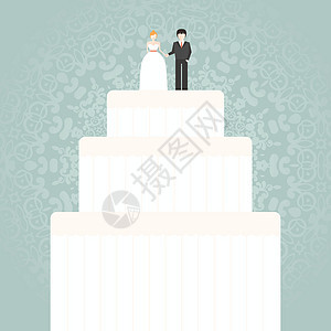 婚礼蛋糕条纹绘画艺术庆典新娘派对奶油纪念日卡片甜点图片