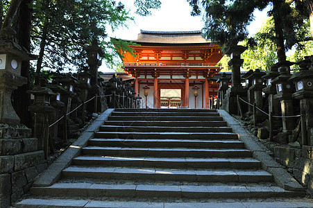 纳拉的绿灯文化宗教石头建筑学神道神社灯笼地标大社寺庙图片