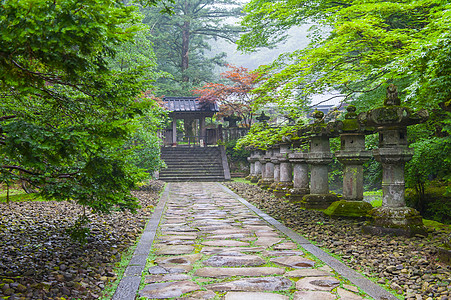 日本圣殿灯笼寺庙松树神社石头地标日光神道宗教文化图片