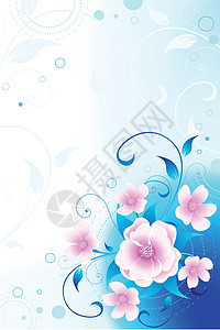 花卉背景插图艺术乐趣滚动圆圈叶子蝴蝶蓝色漩涡背景图片
