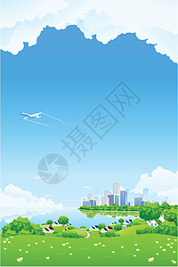 绿色景观地平线天空别墅插图爬坡飞机草地风景城市洋甘菊图片
