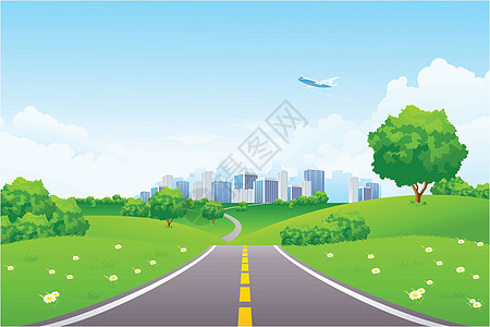 景观     绿山 有树木和城市风景天际天空插图牧场土地地平线场地飞行季节自由图片