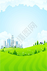 与城市的绿色景观风景场地蓝色房子植物爬坡环境插图叶子洋甘菊图片