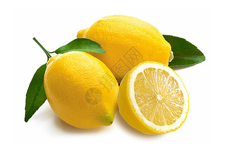 有叶子的柠檬 白色背景图片