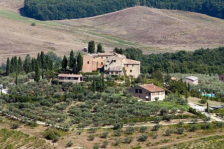 圣吉米尼纳诺周围的山丘 托斯卡纳农场葡萄旅游植被建筑风景胜地房子农业建筑学图片