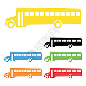 矢量学校校车橙子绿色公共汽车黑色发动机车轮车辆红色白色运输图片