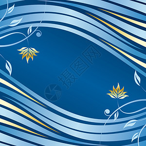 花卉背景剪贴植物群季节植物风格曲线叶子插图横幅蓝色图片