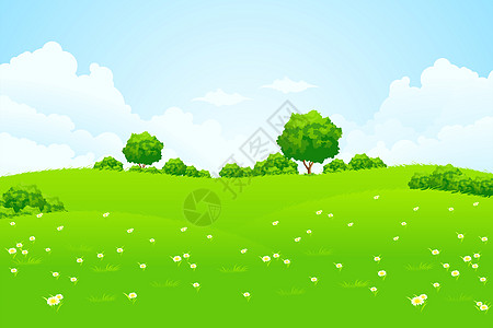 有树木的绿色景观植物插图蓝色风景衬套地平线场地场景叶子爬坡图片