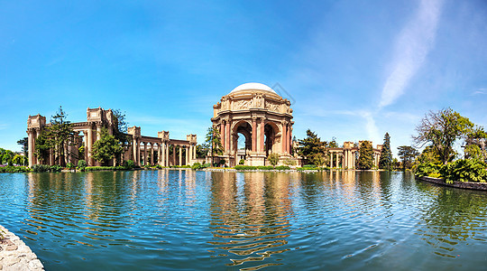 旧金山艺术宫美术全景地标小说博物馆公园柱廊圆形建筑旅游反射吸引力图片