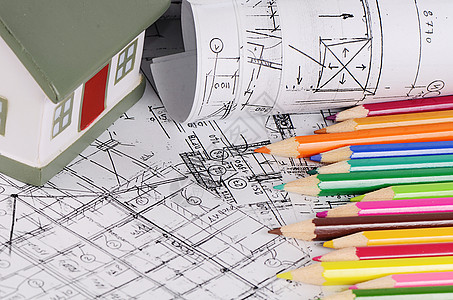 建有房屋模型的房屋项目草图住房铅笔玩具建造地面住宅图表建筑师工程图片