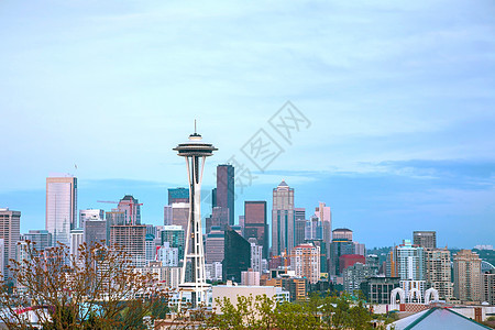 西雅图市下城 从凯里公园看到的城市沿岸旅游市中心建筑物地标建筑学旅行大都会天际图片