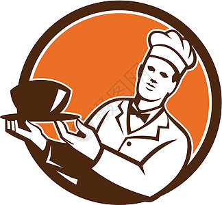 烹饪厨师主厨 保龄球环回转食物插图圆圈男人男性艺术品服务帽子食品工人图片
