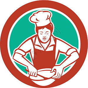 女主厨混合碗环回转插图艺术品帽子女士食品面包师工人圆圈厨师图片