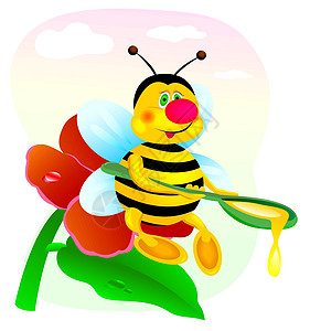 蜜蜂工蜂卡通片蜜蜂园绿色勺子动物群农场食物蜂蜜红色图片