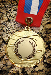 三色彩带金属奖牌报酬红色圆形徽章蓝色竞争荣誉勋章竞赛胜利图片