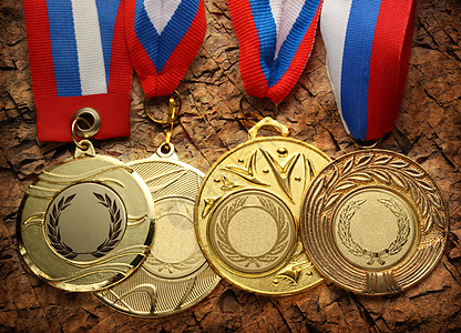 金属奖牌蓝色圆形丝带运动勋章竞争报酬竞赛白色空白图片