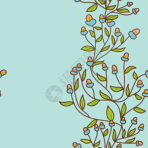 抽象花芽图案 无缝纹理花瓣墙纸艺术蓝色植物学绘画叶子季节插图花园图片