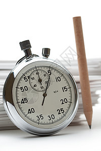 带铅笔和手表的纸卡工作剪裁时间测量商业组织白色数字竞赛命令图片