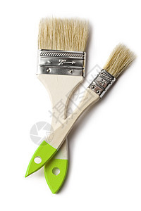 白色背景上的油漆刷子宏观工作木头乐器画笔阴影装潢师头发工具金属图片