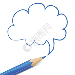用铅笔绘制的蓝色气泡横幅标签公告空白白色草图背景图片