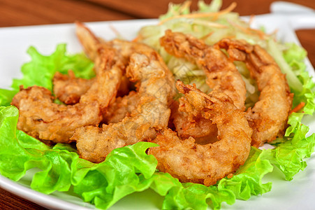 炒虾午餐美食面包屑涂层海鲜油炸柠檬盘子甲壳动物图片